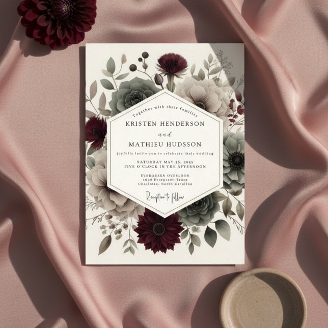 Burgundy Velvet Bloom Ethereal Wedding Einladung (Von Creator hochgeladen)