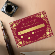 Burgundy Vintag Elegante Imitate Gold Script Weddi