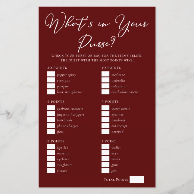 Burgundy Was ist in eurem Brautparty? (Vorderseite)