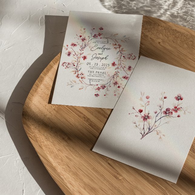 Burgundy Watercolor Blume Boho Moderne Hochzeit Einladung (Von Creator hochgeladen)