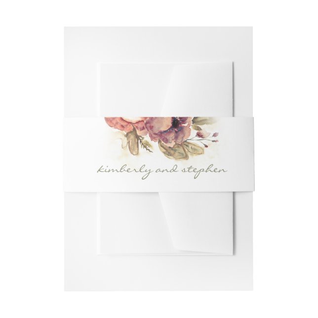 Burgundy Watercolor Blume Elegante Hochzeit Einladungsbanderole (Vorderseite Beispiel)