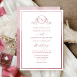 Burgundy Watercolor Chic Monogram Wedding Einladung<br><div class="desc">Freuen Sie sich auf diese schöne Hochzeitseinladung mit exquisiten handgezeichneten botanischen Monogrammen und modernen handschriftlichen Kalligrafiedetails. Fähigkeit, "zusammen mit ihren Eltern" Einführung in "zusammen mit ihren Familien", "zusammen mit großer Freude" oder "zusammen mit großer Freude" zu ändern. Vordere mit zartem bordeauxfarbenem, maulbeerfarbenem Aquarell. Hinter dem wunderschönen Aquarell-Waschbecken verbirgt sich eine...</div>