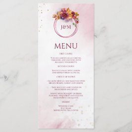 Burgundy Watercolor Fall Bouquet Elegante Hochzeit Menükarte