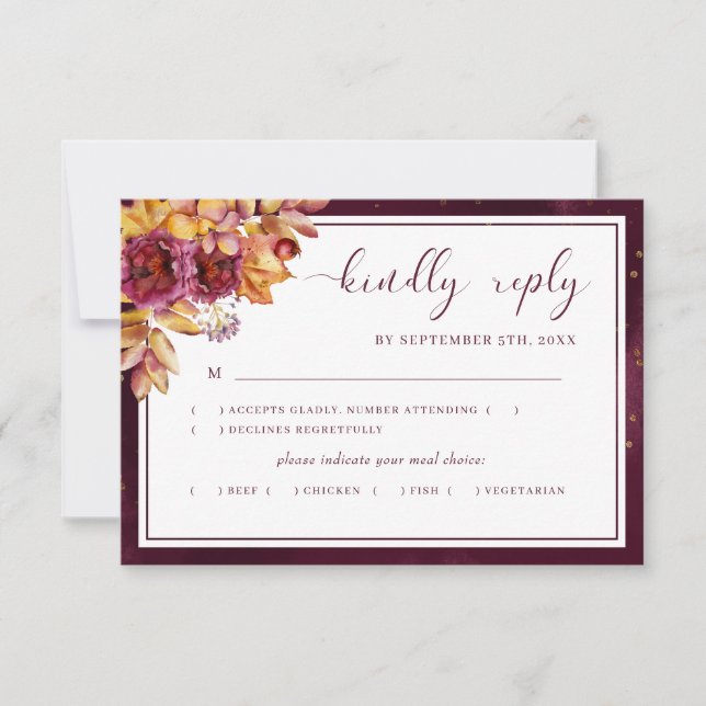 Burgundy Watercolor Fall Bouquet RSVP Karte (Vorderseite)