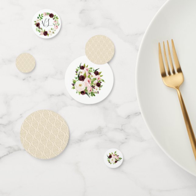 Burgundy Watercolor Floral Baby Showroom Confetti Konfetti (Gruppe)