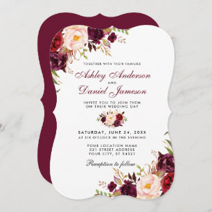 Burgundy Watercolor Floral Bracket Wedding Einladung