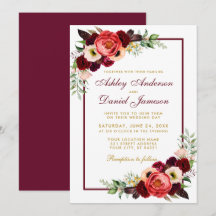Burgundy Watercolor Floral Gold Boho Wedding B