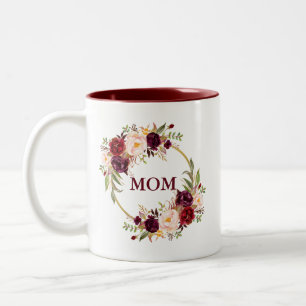 Burgundy Watercolor Floral Gold Mama Zweifarbige Tasse