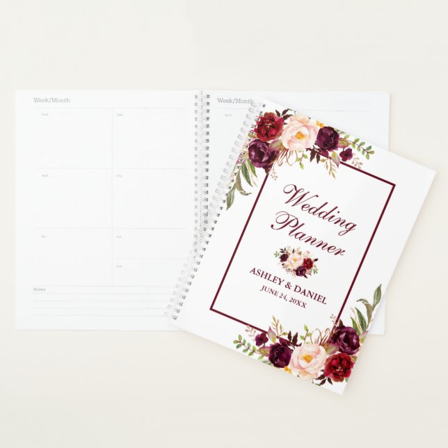 Burgundy Watercolor Floral Gold Wedding Planer (Anzeige)