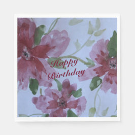 Burgundy Watercolor Floral Pattern Serviette