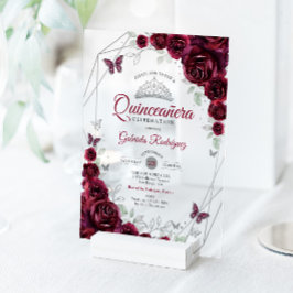 Burgundy Watercolor Floral Quinceanera Acryleinladungen