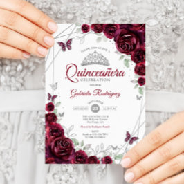 Burgundy Watercolor Floral Quinceanera Einladung