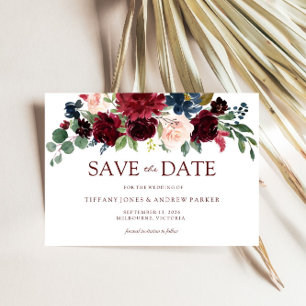 Burgundy Watercolor Floral Save the date