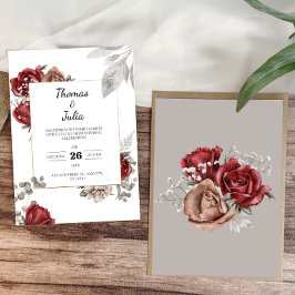 Burgundy Watercolor Floral Simple Wedding Einladung