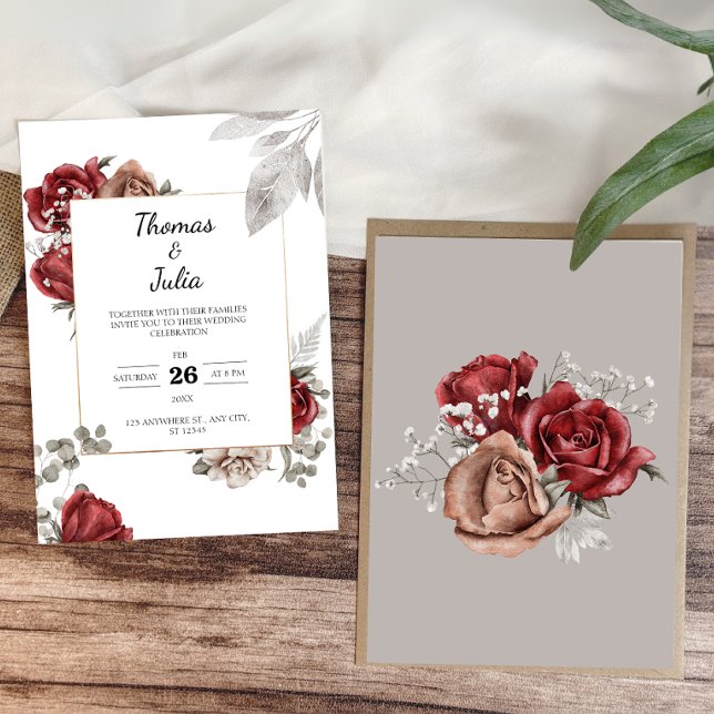 Burgundy Watercolor Floral Simple Wedding Einladung (Burgundy Watercolor Floral Simple Wedding Invitation)