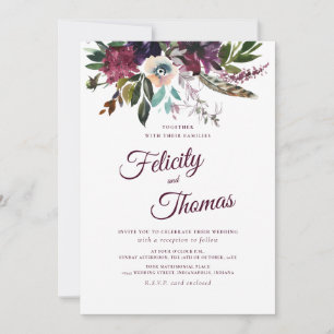 Burgundy Watercolor Floral Spray White Wedding Einladung