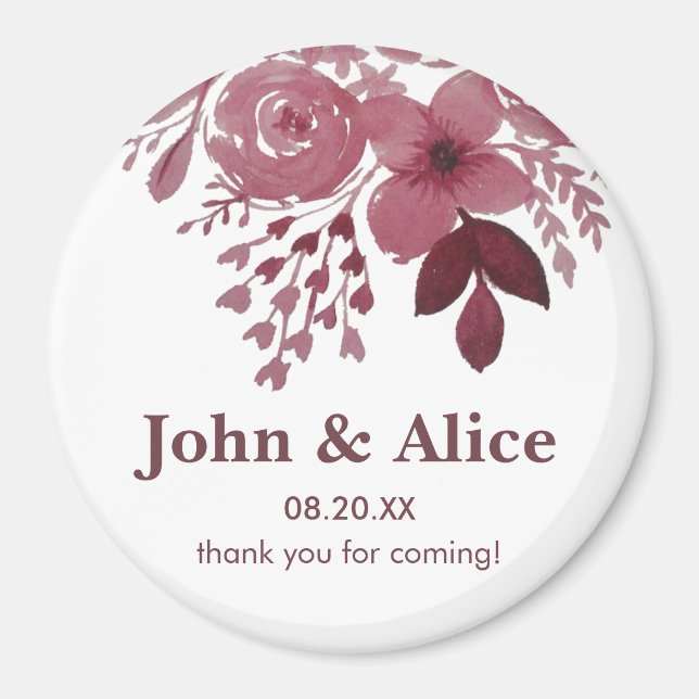 Burgundy Watercolor Floral Wedding Magnet (Vorne)