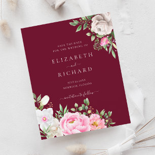 Burgundy Watercolor Floral Wedding rettet das Datu
