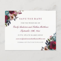 Burgundy Watercolor Floral Wedding rettet das Datu