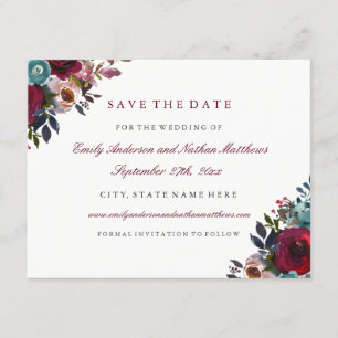 Burgundy Watercolor Floral Wedding rettet das Datu Save The Date