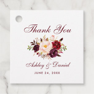 Burgundy Watercolor Floral Wedding Vielen Dank Geschenkanhänger