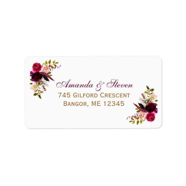 Burgundy Watercolor Florals - Adressetikett 2 (Vorne)