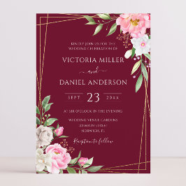 Burgundy Watercolor Geodelle Geometric Gold Weddin Einladung