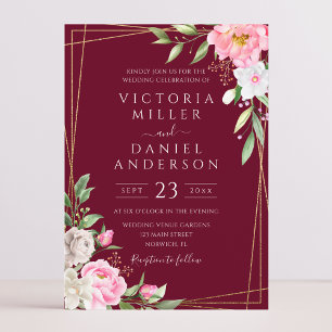 Burgundy Watercolor Geodelle Geometric Gold Weddin Einladung