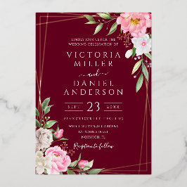 Burgundy Watercolor Geodelle Geometric Gold Weddin Folieneinladung