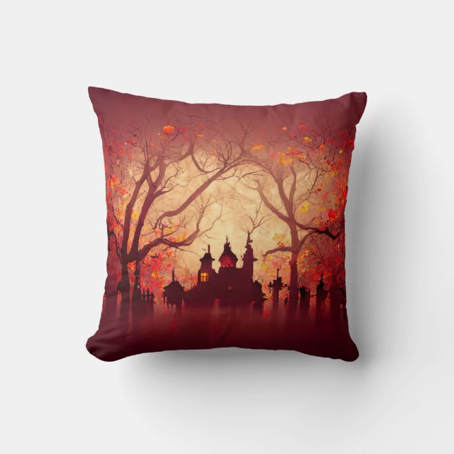 Burgundy Watercolor Halloween Kissen (Vorderseite)