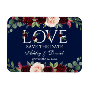 Burgundy Watercolor Liebe Blau Save the Date Magnet