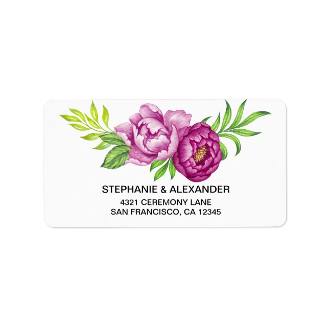 Burgundy Watercolor Peonies Address Labels Adressaufkleber (Vorne)