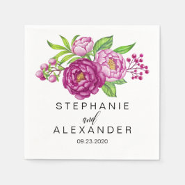 Burgundy Watercolor Peonies Hochzeitspapier Napkin Serviette