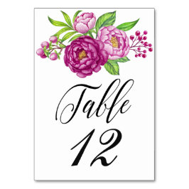 Burgundy Watercolor Peonies Wedding Table Card Tischnummer