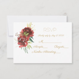 Burgundy Watercolor Rose Bouquet RSVP Karte
