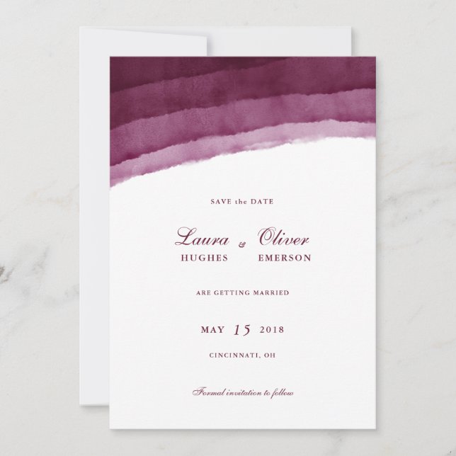 Burgundy Watercolor Save the Date (Vorderseite)