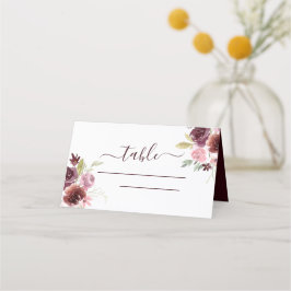 Burgundy Watercolor Wedding Floral Platzkarte