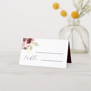 Burgundy Watercolor Wedding Floral Platzkarte