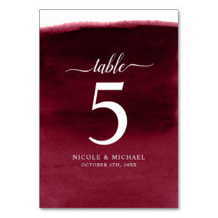 Burgundy Watercolor Wedding Tischnummer