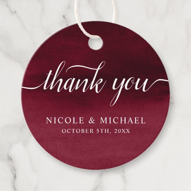 Burgundy Watercolor Wedding Vielen Dank Geschenkanhänger (Vorderseite)