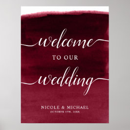 Burgundy Watercolor Wedding Welcome Sign Poster