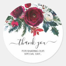 Burgundy Watercolor Winter Blume Vielen Dank Runder Aufkleber