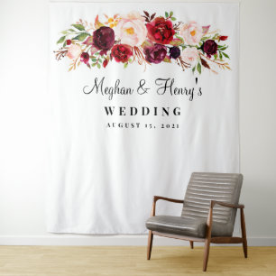 Burgundy Wedding Backdrop, Foto Booth Prop Wandteppich