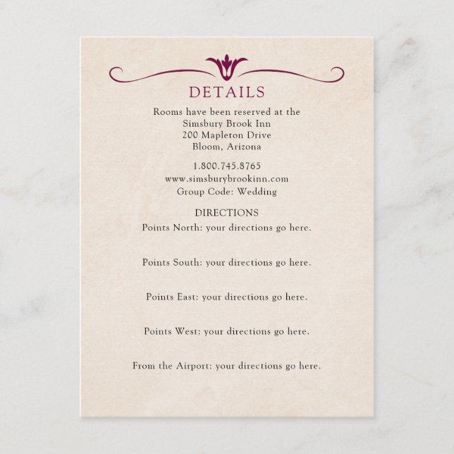 Burgundy Wedding Details Card Begleitkarte (Vorderseite)