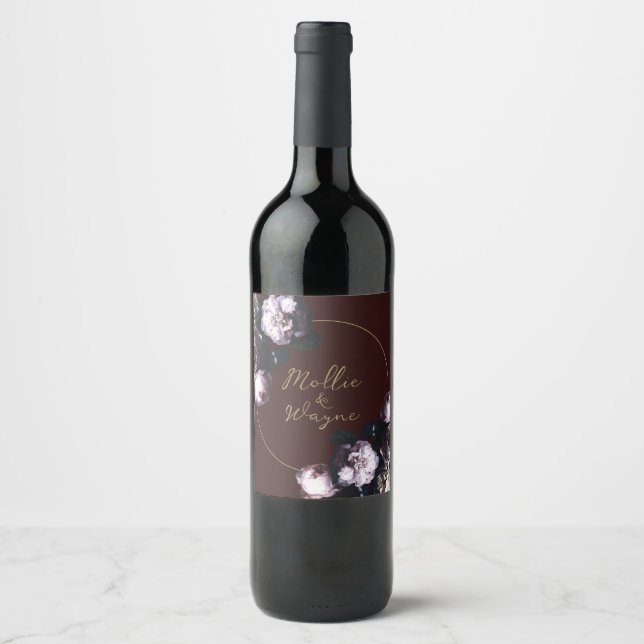 Burgundy Wedding Floral Label Weinetikett (Vorderseite)