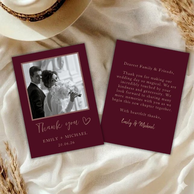 Burgundy Wedding Photo Thank You Card Elegant Dankeskarte (Von Creator hochgeladen)