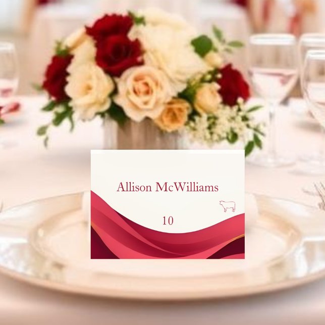 Burgundy Wedding Place Card-Meat Tischnummer (Burgundy and Ivory Wedding Place Card-Table Number Meat Icon)