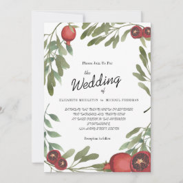 Burgundy Wedding Pomegranates Botanische Blätter Einladung