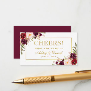 Burgundy Wedding Reception Gold Drink Ticket Card Begleitkarte