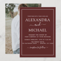 Burgundy Wedding Romantic Foto Einladung